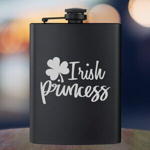 Personalized Engraved Irish Clover Irish Princess Black Flask